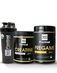 Einmal Pregame360 mit Creatine360 sowie einem Shaker360 ist mit weissem Hintergrund zu sehen