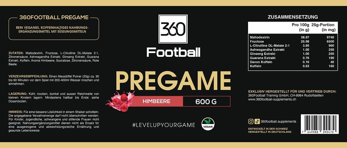 Pregame360 Himbeere Label von 360Football Supplements