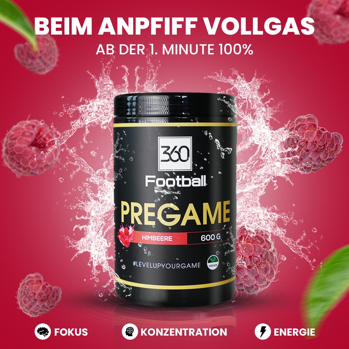 Himbeeren Pregame umgeben von Himbeeren in einer Grafik