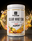 Clear Whey360 Fruit Punch – Clear Whey Protein Dose, Hero auf Schwarz-Gold