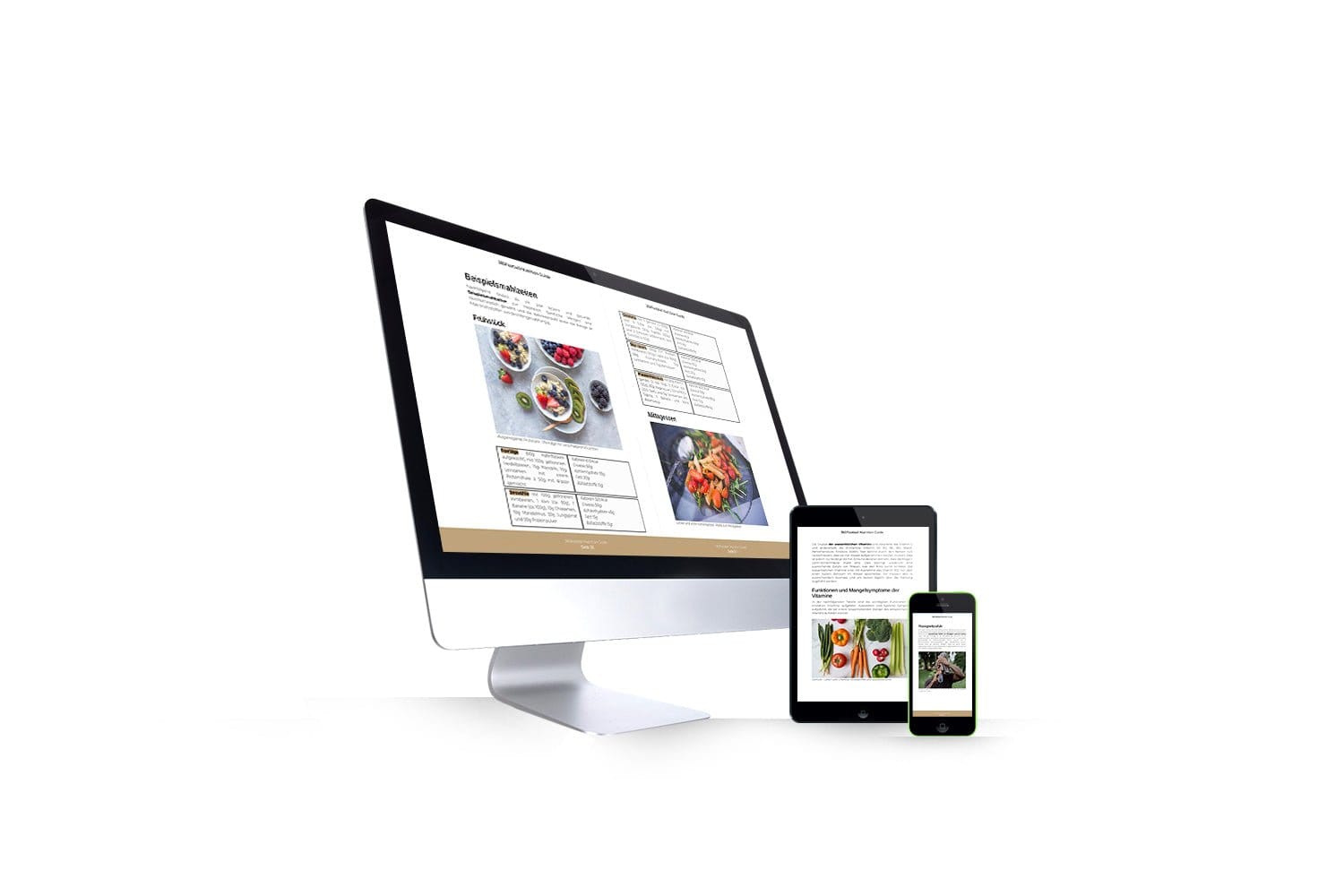 Der Ernährungsguide ist auf einem Mac Endgerät sowie Tablet und Iphone zu sehen als Mock Up