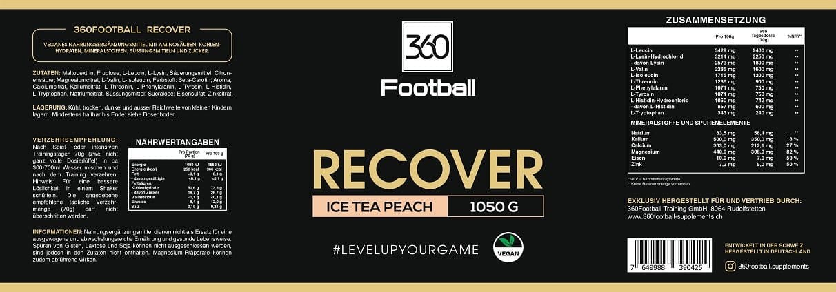 Die gesamte Recover360 Etikette ist zu sehen