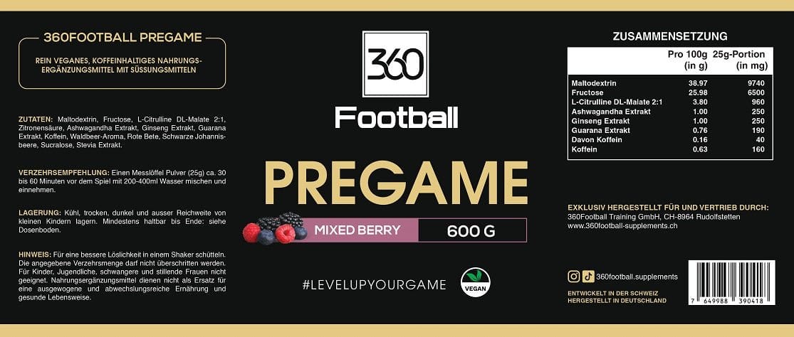 Pregame360 Mixed Berry Label von 360Football Supplements