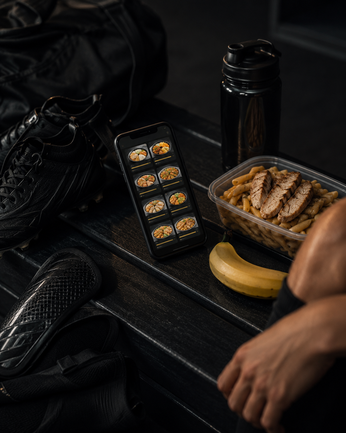 Nutrition Generator auf dem Smartphone mit gesunder Fussballer-Mahlzeit