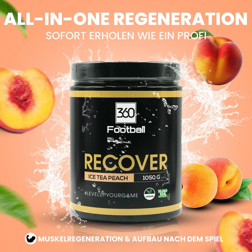 Der Recover360 ist mittig umgeben von Ice-Tea Peach icons