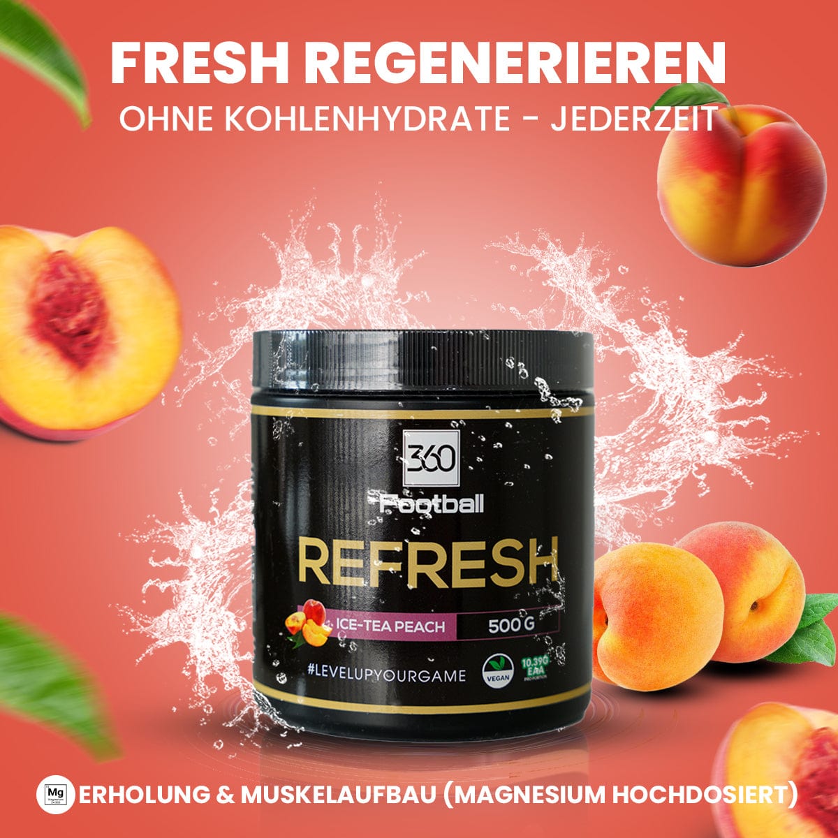 Der Refresh360 mit einer Ice-Tea Peach Grafik im Hintergrund