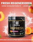 Der Refresh360 mit einer Ice-Tea Peach Grafik im Hintergrund