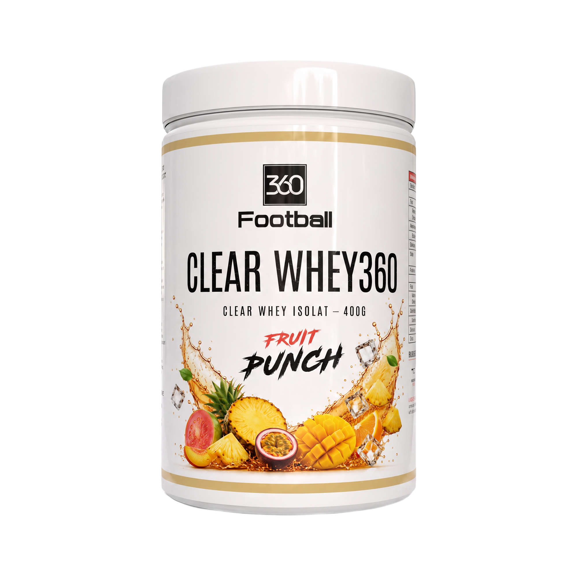 Clear Whey360 Fruit Punch Dose auf weissem Hintergrund – Clear Whey Isolat 400 g