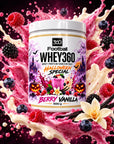 Whey360 Halloween Special mit Berry-Vanilla-Proteinshake-Splash, Himbeeren, Brombeeren und Vanille