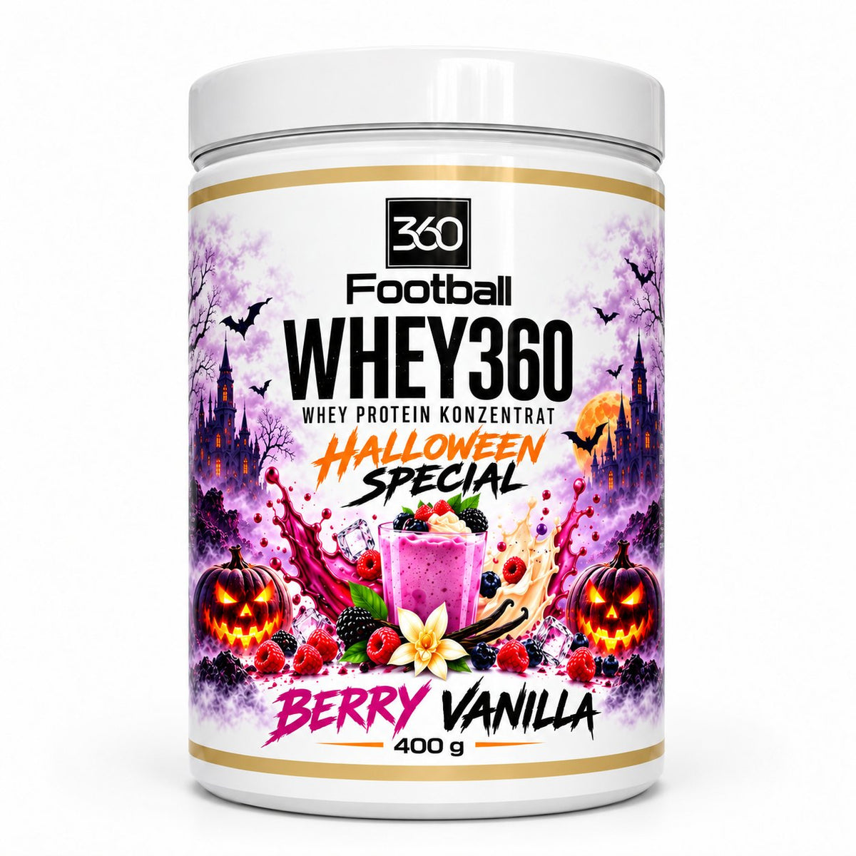Whey360 Halloween Special Berry Vanilla – Whey Protein Konzentrat 400 g Dose von 360Football